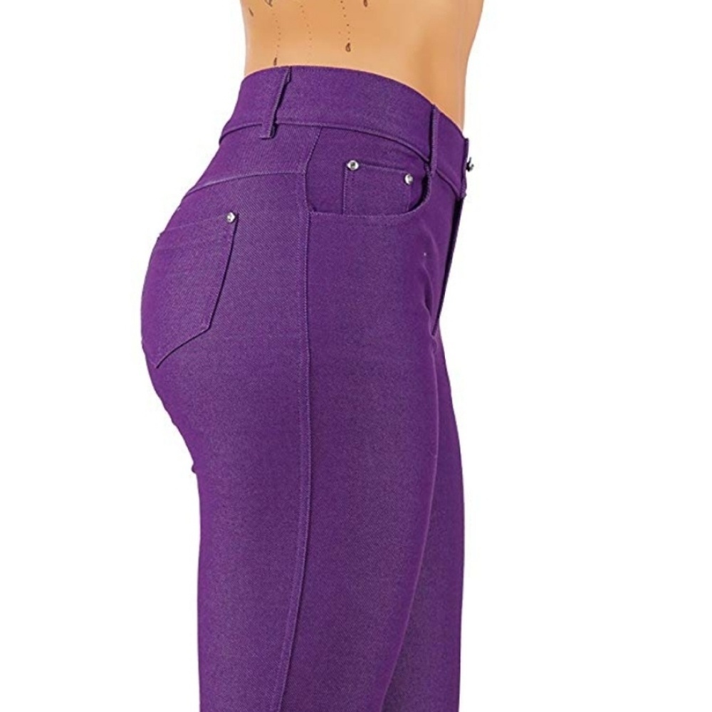 Jean Look Jeggings Tights Slim Fit Pull Up Pants - Picture 4 of 4